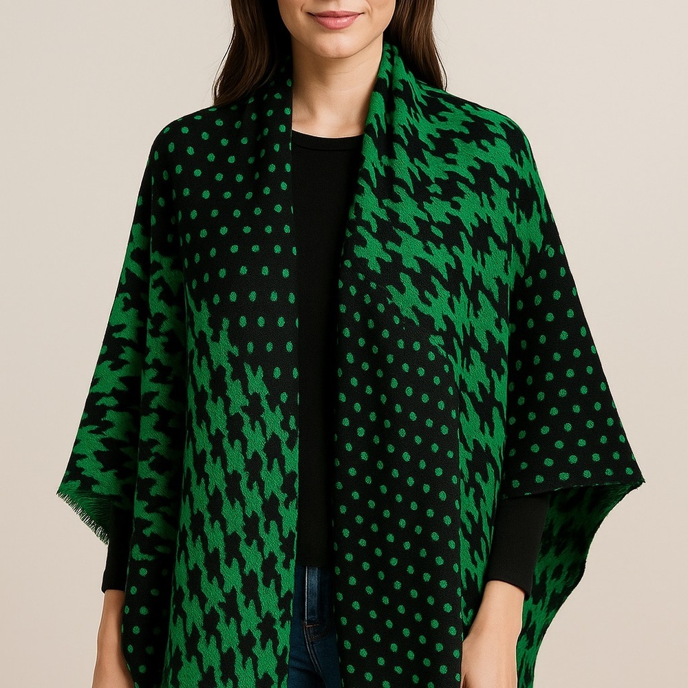 Banana Republic Green & Black Patterned Wrap Scarf – One Size, effortless